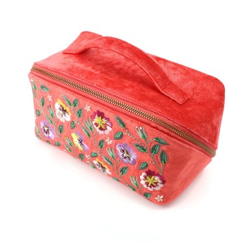 POM : Coral Red Velvet Fold Out Vanity Case