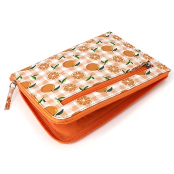 POM : Recycled Leather Tablet IPAD Cover Orange & Gingham