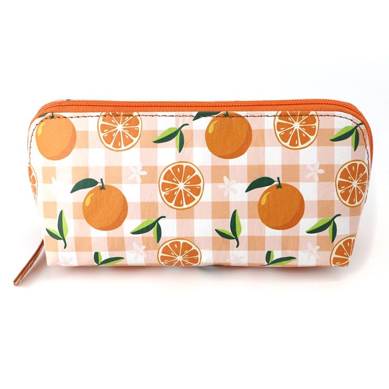 POM : Recycled Leather Travel Case/ Pouch - Orange & Gingham