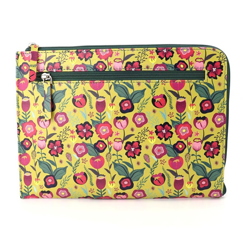 POM : Recycled Leather Tablet IPAD Cover - Yellow Mix Retro Floral