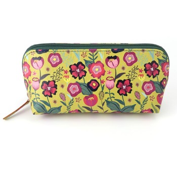 POM : Recycled Leather Travel Case/Pouch - Yellow Mix Retro Floral