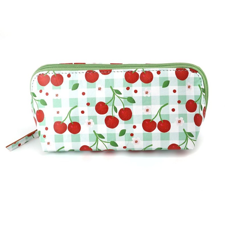 POM : Recycled Leather Travel Case/Pouch - Cherry & Gingham
