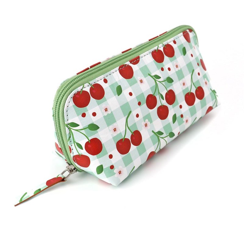 POM : Recycled Leather Travel Case/Pouch - Cherry & Gingham