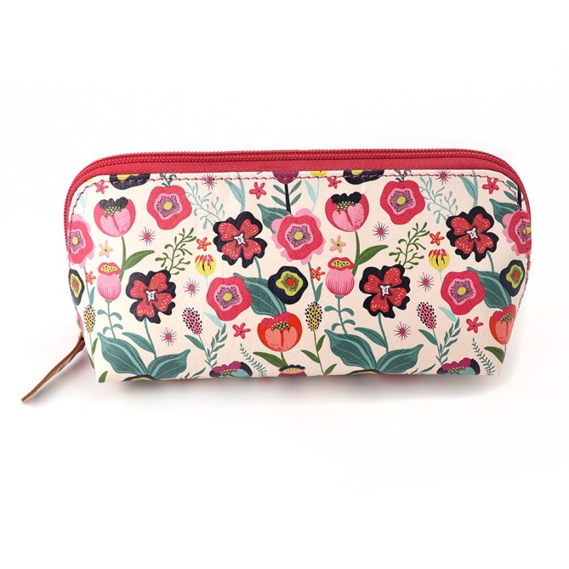 POM : Recycled Leather Travel Case/Pouch - Pink Mix Retro Floral