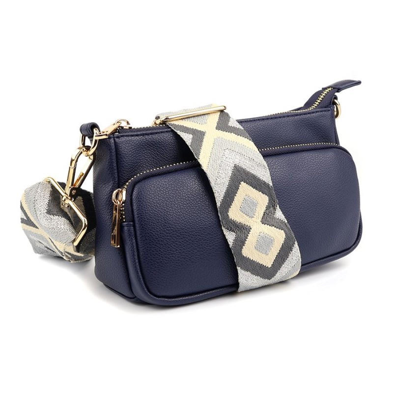 POM : Navy Vegan Leather Cross Body Pocket Bag