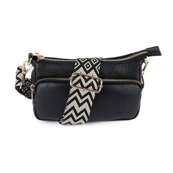 POM : Black Vegan Leather Cross Body Pocket Bag