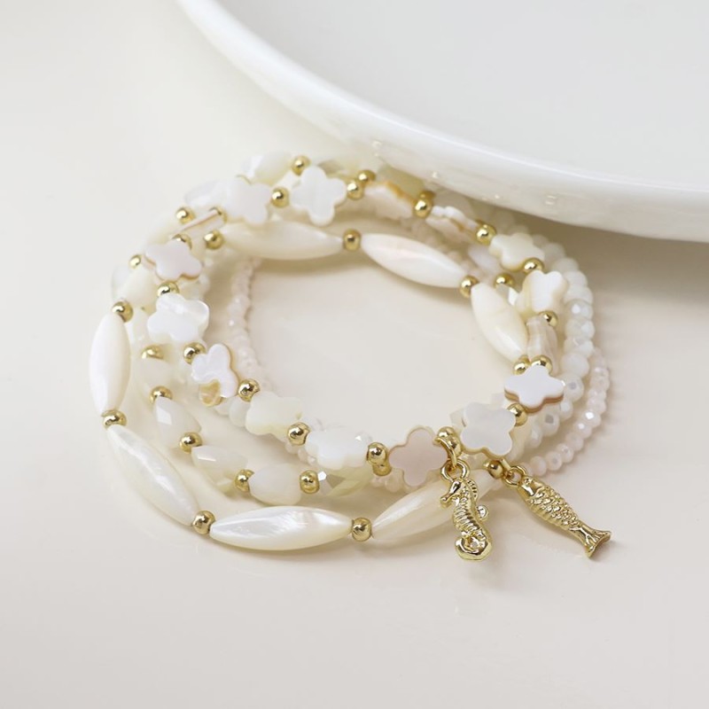 POM: White Bead Bracelet Stack
