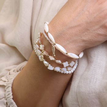 POM: White Bead Bracelet Stack
