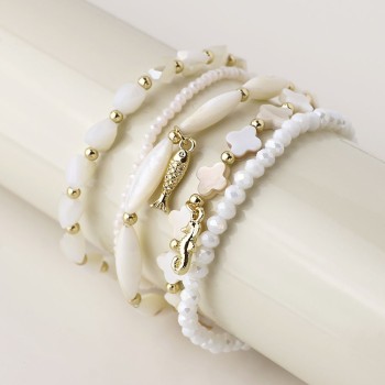 POM: White Bead Bracelet Stack