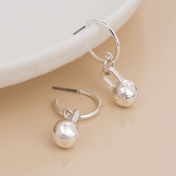 POM: Silver Plated C-Hoop Ball & Charm Earrings