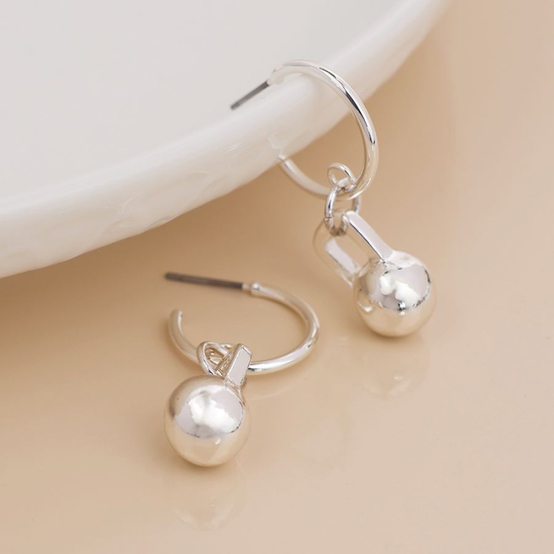 POM: Silver Plated C-Hoop Ball & Charm Earrings