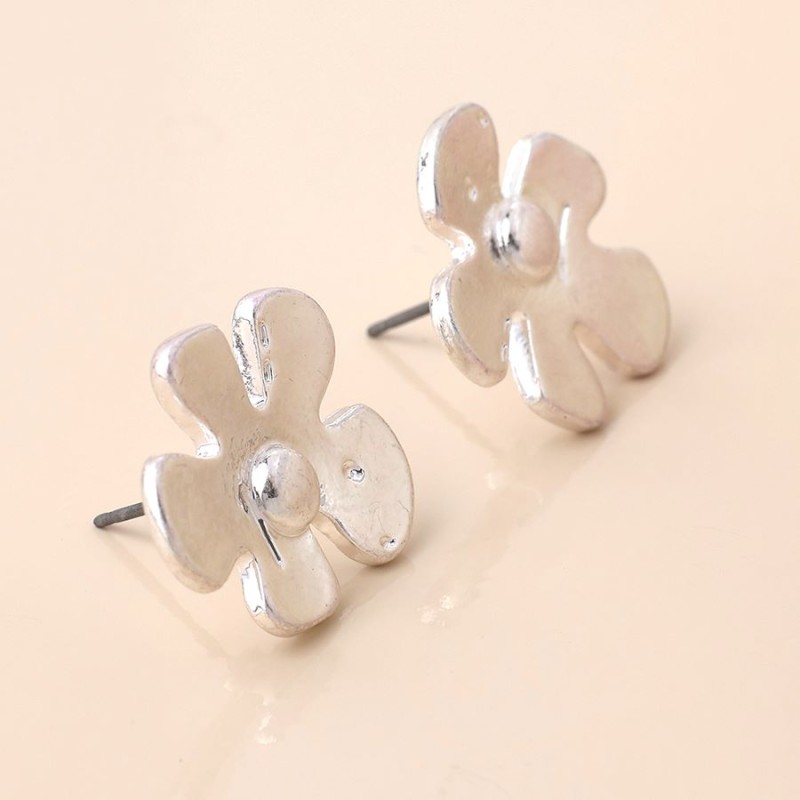 POM: Silver Plated Flower Stud Earrings