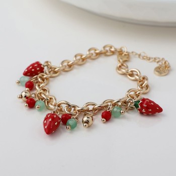POM: Golden Bracelet with Strawberry Charms