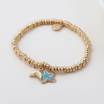 POM: Golden Bracelet with Blue Starfish Charms