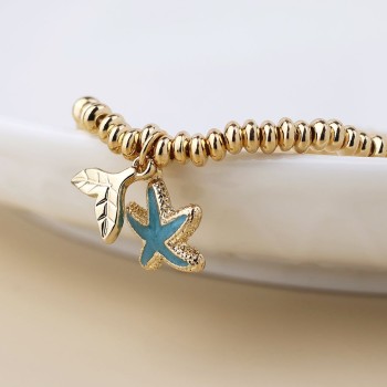 POM: Golden Bracelet with Blue Starfish Charms