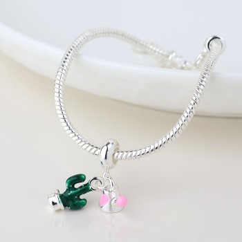 POM: Silver Plated Bracelet with Cactus Charm