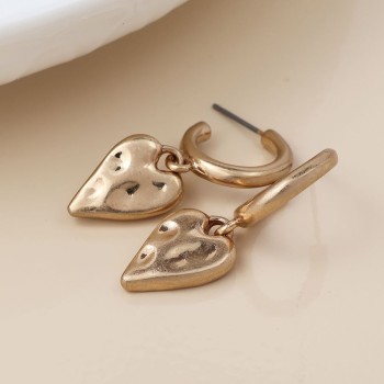 POM: Golden Worn Finish Heart Drop C Post Earrings