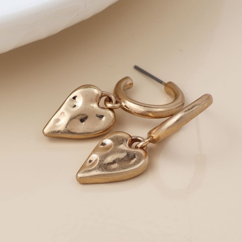 POM: Golden Worn Finish Heart Drop C Post Earrings