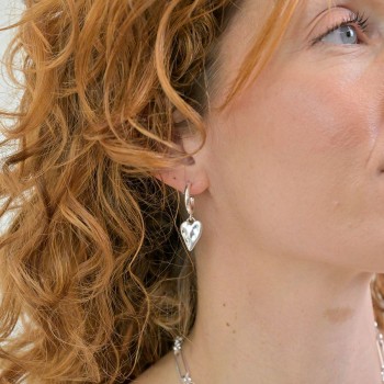 POM: Silver Plated Beaten Heart Drop C Post Earrings