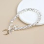 POM: Silver Plated Bead Bracelet with Crescent Moon & T Bar