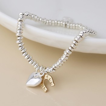 POM: Silver Plated Bead Bracelet with Gold Horseshoe