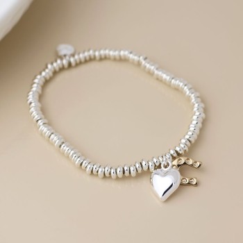 POM: Silver Plated Bead Bracelet with Gold Horseshoe
