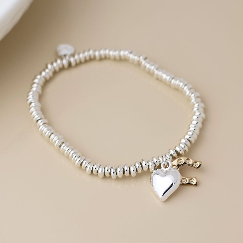 POM: Silver Plated Bead Bracelet with Gold Horseshoe
