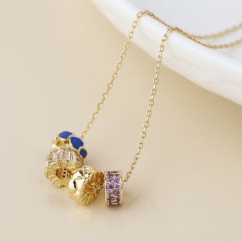 POM: Golden Necklace with Crystals & Hearts Rings 