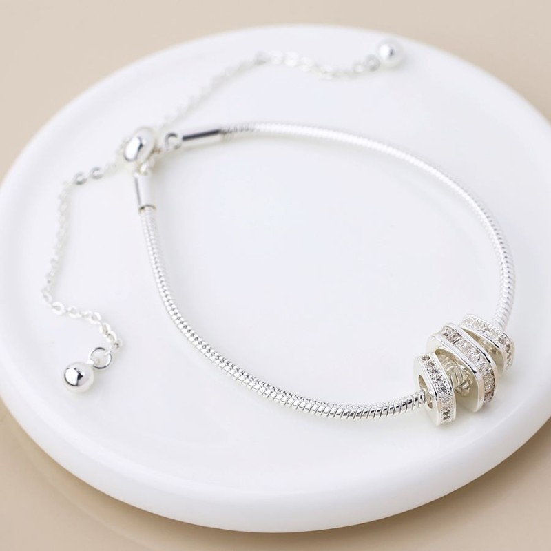 POM: Silver Plated Rings on Snake Chain Bracelet
