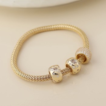 POM: Golden Snake Mesh Stretch Bracelet with Triple Rings