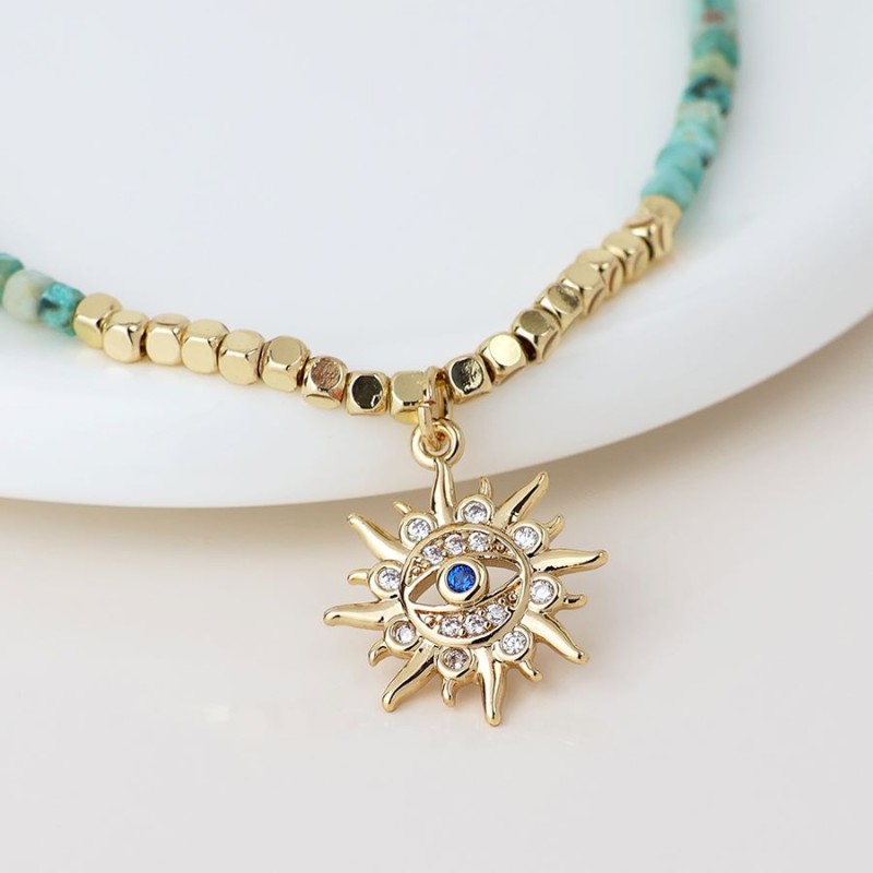 POM: Golden & Turquoise Bead Sun Charm Bracelet