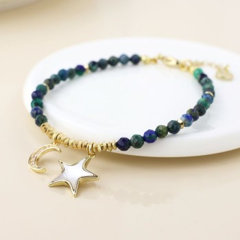 POM: Golden & Dark Bead Moon & Star Charm Bracelet