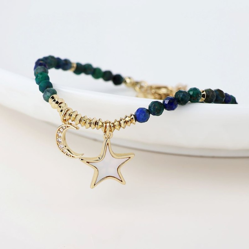 POM: Golden & Dark Bead Moon & Star Charm Bracelet