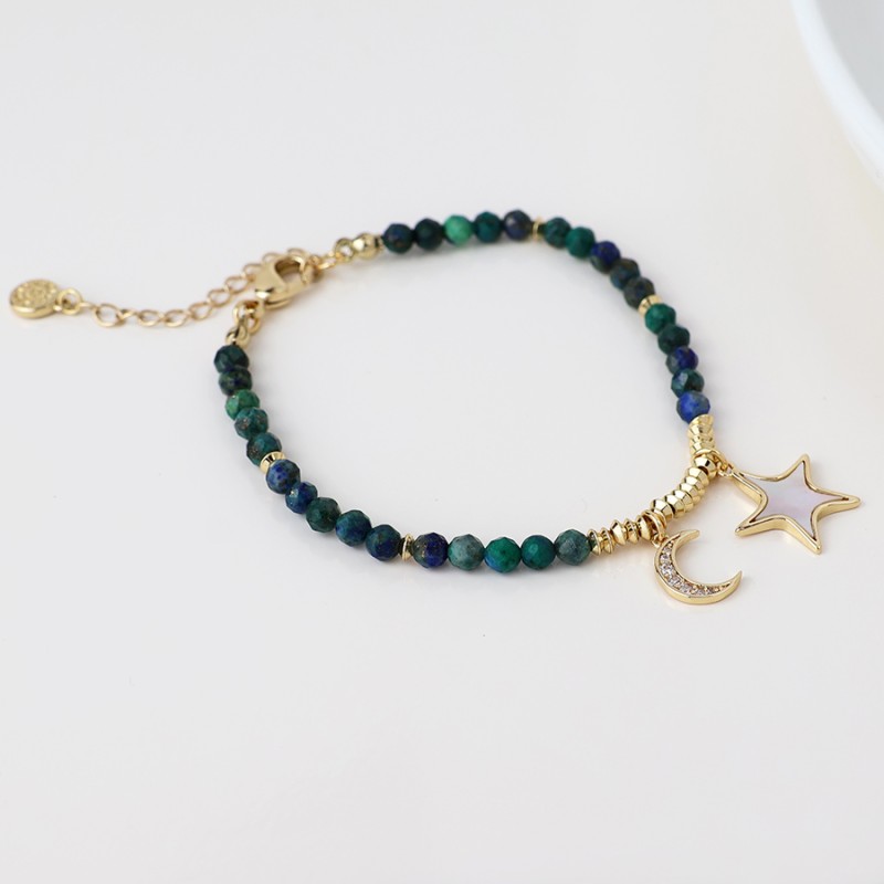 POM: Golden & Dark Bead Moon & Star Charm Bracelet