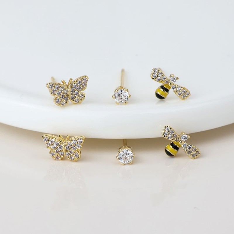 POM: Butterfly, Bee & Stud - Triple Pair Stud Earrings