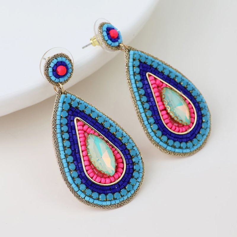 POM: Embellished Blue, Pink Teardrop Stud Drop Earrings