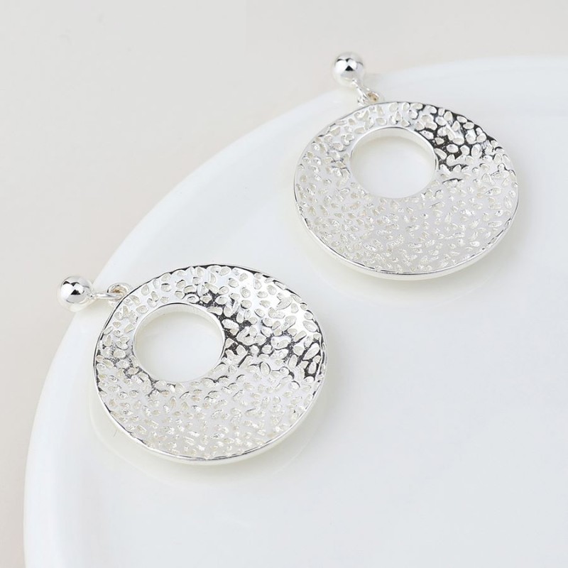 POM: Sterling Silver Convave Beaten Disc Drop Earrings