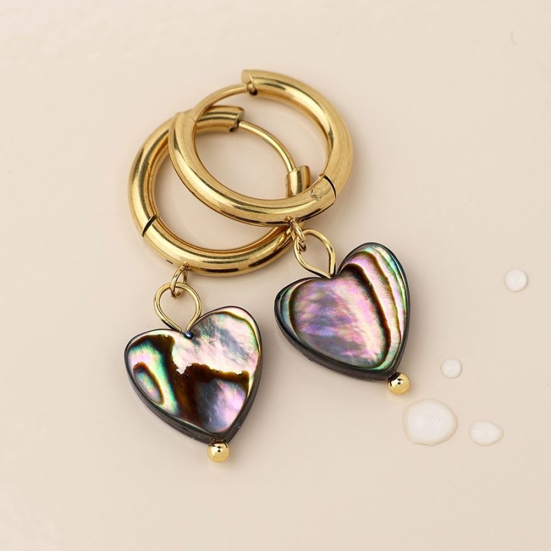 POM: Huggie Hoop Earrings with Shell Hearts 