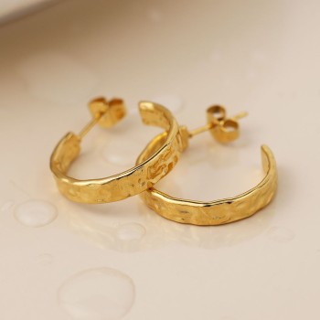 POM: C Hoop Gold Plated Beaten Earrings