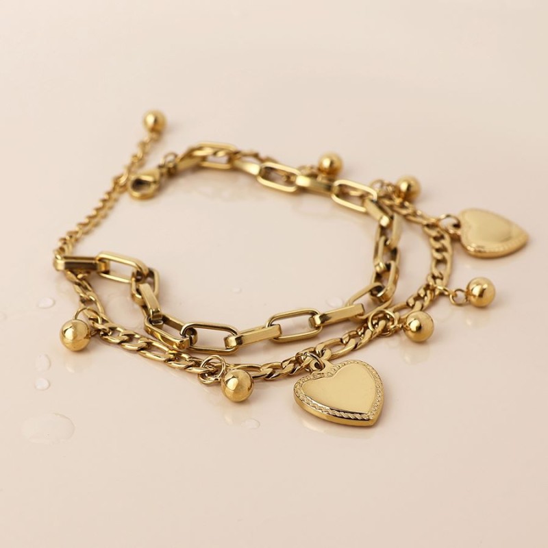 POM: Gold Plated Hearts & Beads Charm Bracelet