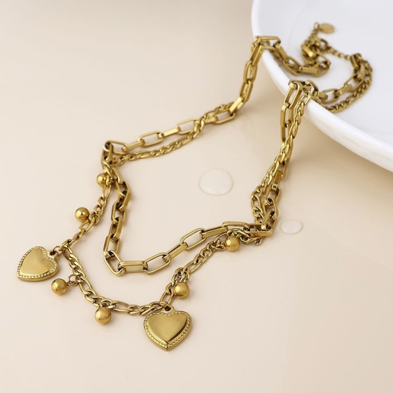 POM: Gold Plated Hearts & Beads Charm Necklace