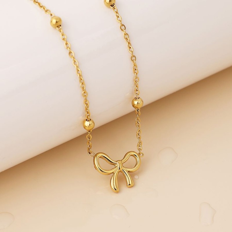 POM: Gold Plated Bead Chain & Bow Necklace