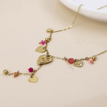 POM: Pink Bead & Heart Charm Necklace