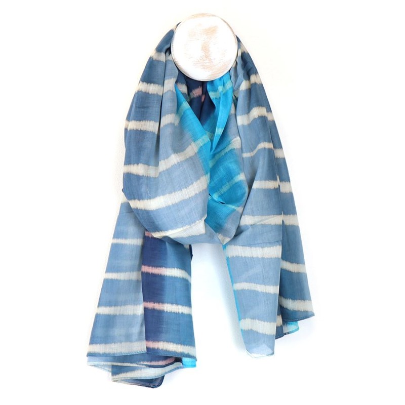 POM : Blue Mix Organic Cotton Batik Stripe Scarf