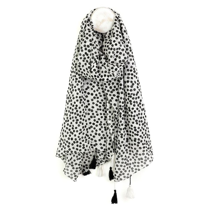 POM : White/Black Polka Dot Organic Cotton Scarf