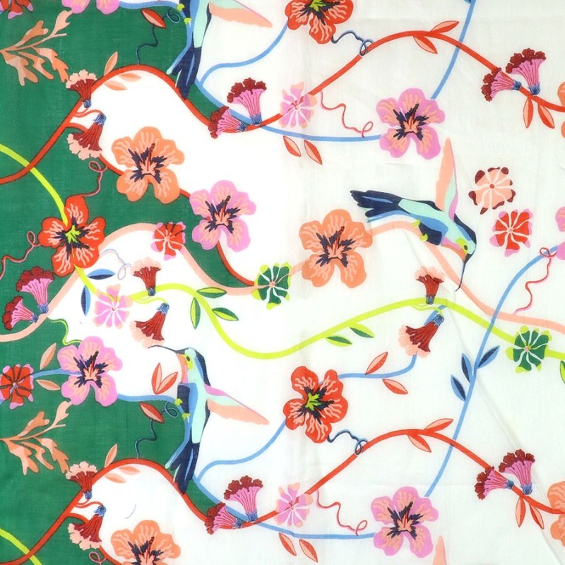 POM : Green / White / Floral Organic Cotton Scarf