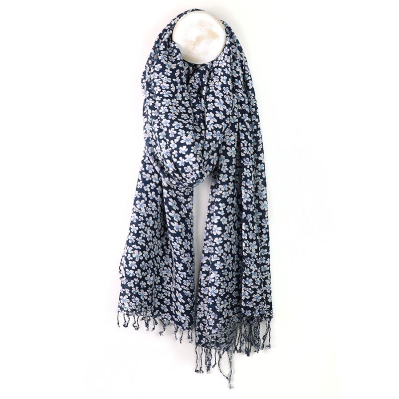 POM : Navy / White Ditsy Floral Modal Scarf