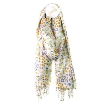 POM : Lilac / Rust Flowers on White Modal Scarf