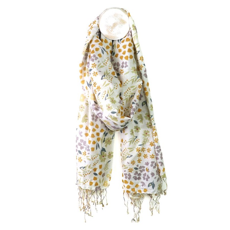 POM : Lilac / Rust Flowers on White Modal Scarf