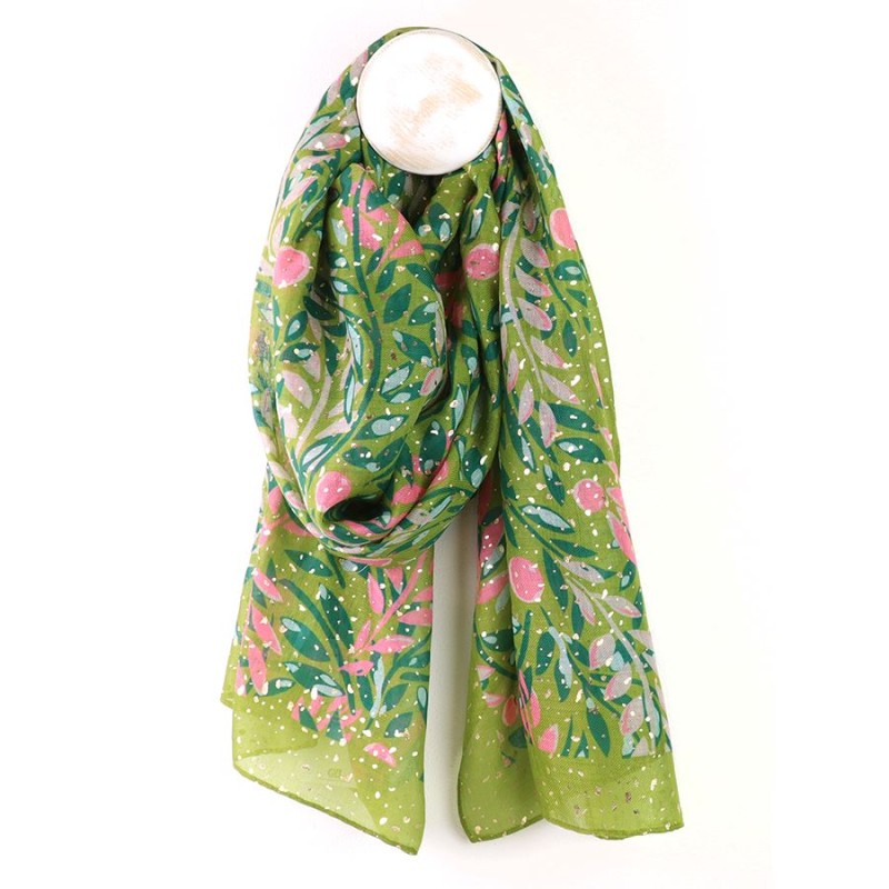 POM : Recycled Lime Green Floral Vines Scarf